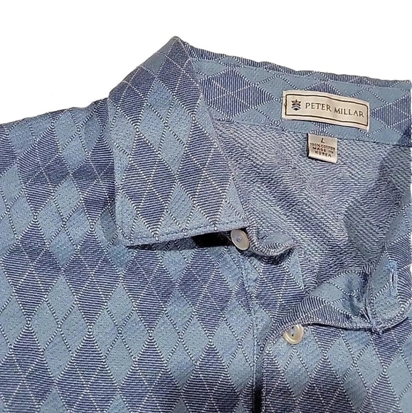 Peter Millar Golf Polo Shirt Men's L Blue Argyle-Embroidered Kaanapali Hawaii - Picture 3 of 13